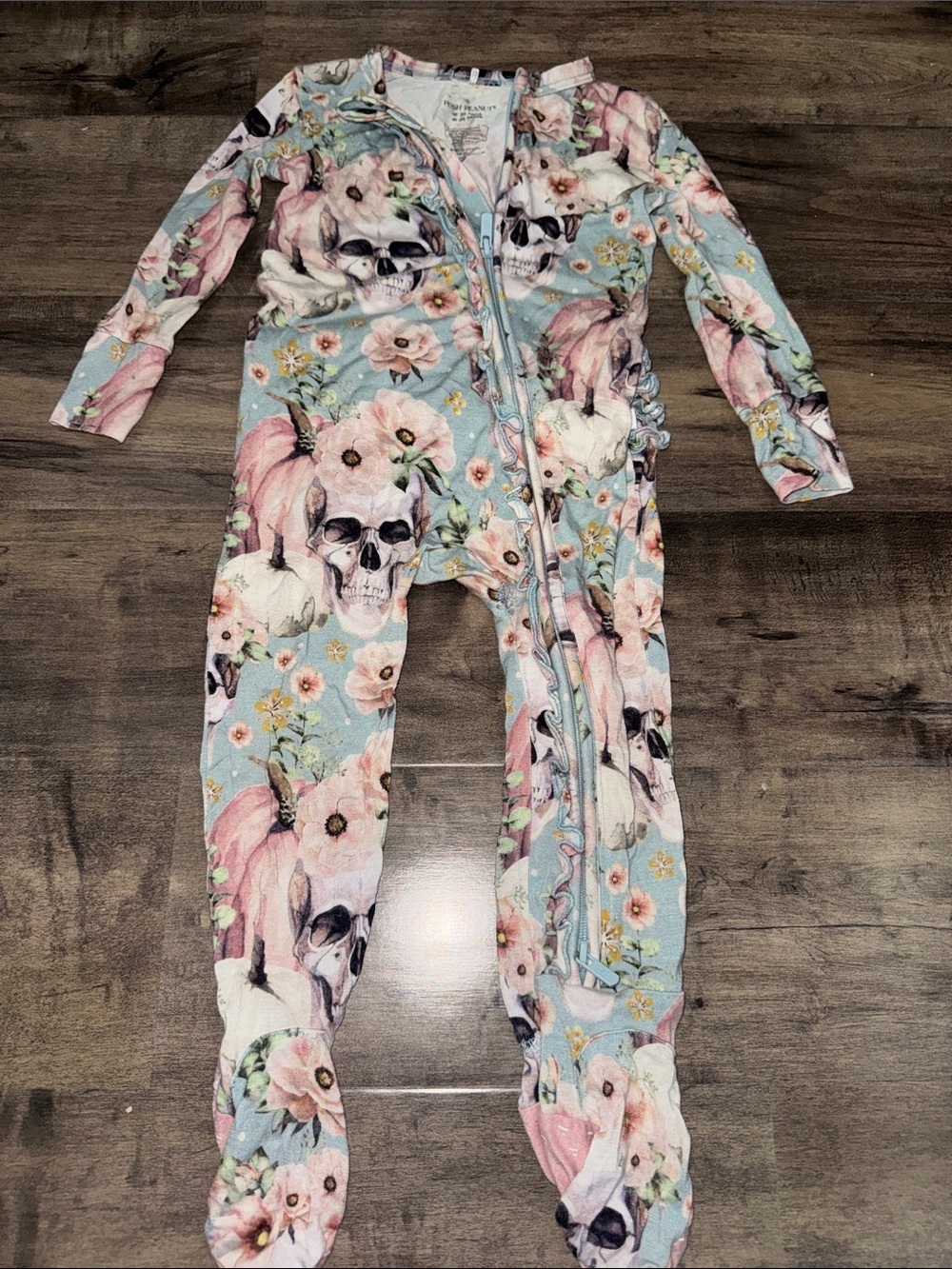 Posh Peanut Floral Skull Pumpkin Bamboo Ruffle Zippy 18-24M GUC